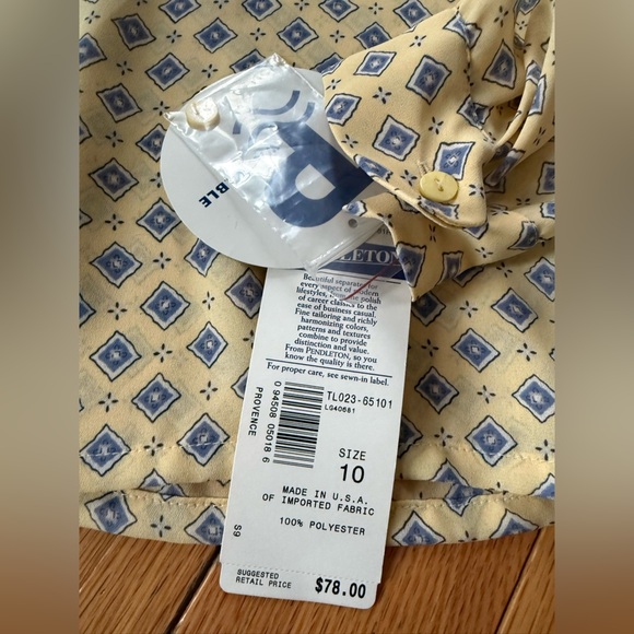 PENDLETON Provence Women’s Sz 10 Yellow Geometric V-neck Long Sleeves Blouse NWT - Picture 8 of 13